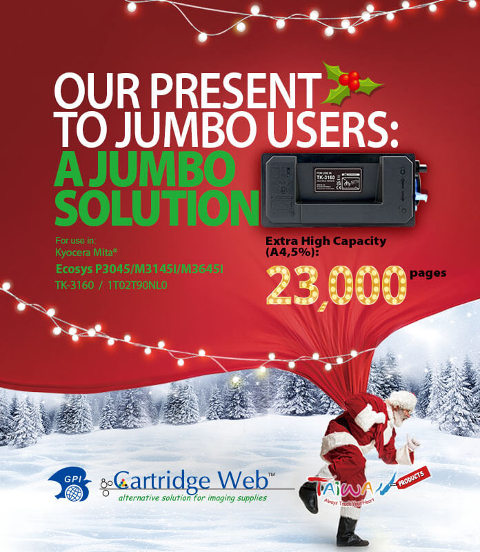 Jumbo Present to Jumbo Users: TK-3160 Compatible Toner in Extra High Yield